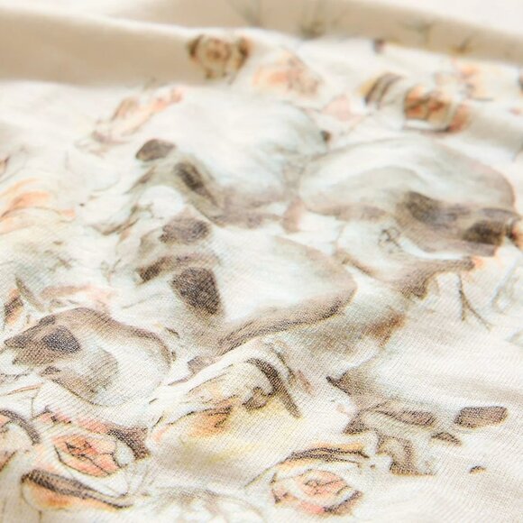 John Varvatos Men's Short Sleeve Floral Skulls Linen Graphic Crew T-Shirt Salt - Picture 2 of 6